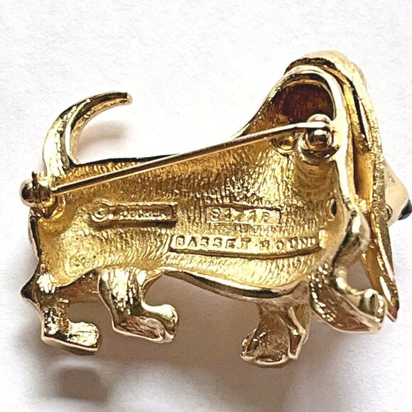 Marcel BOUCHER Basset Hound Figural Pin Brooch Gold Toned Signed Vintage - Picture 8 of 12